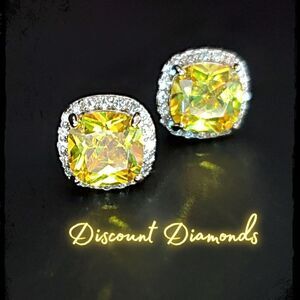 Yellow & Clear White Diamond Stud Earrings on 925 Silver